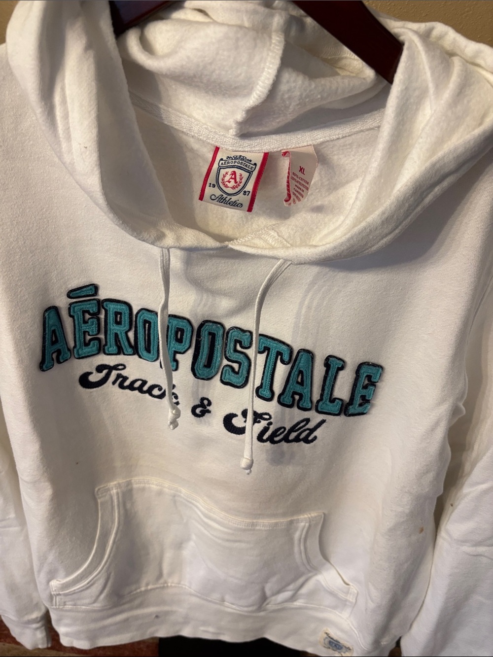 Aeropostale White Hoodie with Teal and Black Embroidered Logo